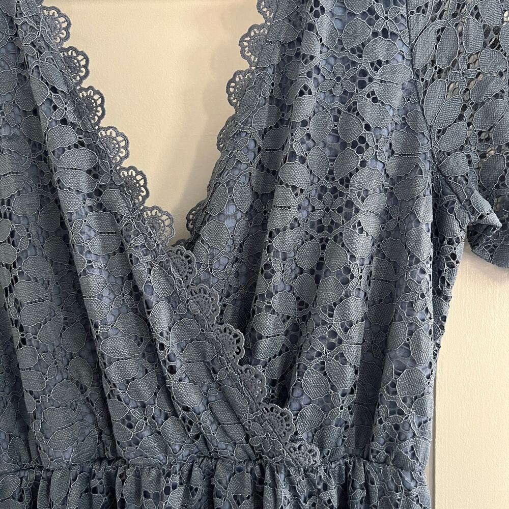 NWT Baltic Born Venice Slate Blue Lace Maxi Dress V-neck Tie Back Size L - Picture 7 of 12